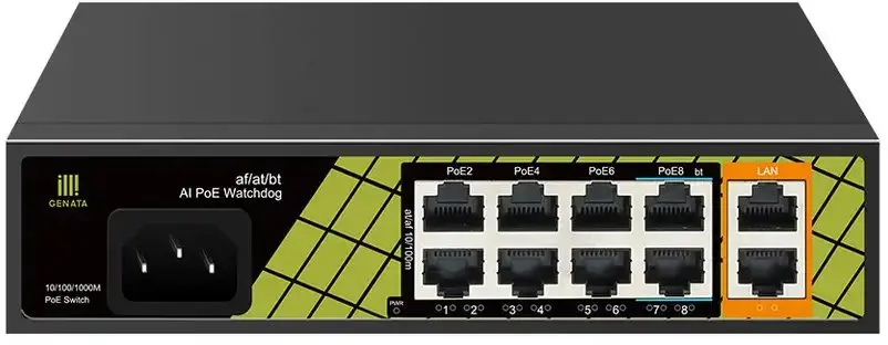 GENATA PoE Switch 10-Port 8-PoE Uplink Gigabit