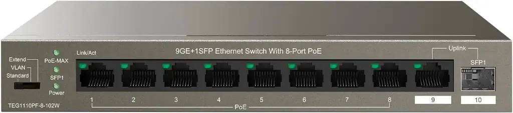 Tenda 9GE+1SFP Ethernet Switch With 8-Port PoE