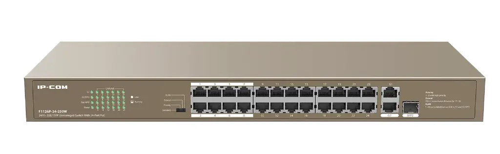 IP-COM 24FE+2GE/1SFP Unmanaged Switch With 24-Port PoE