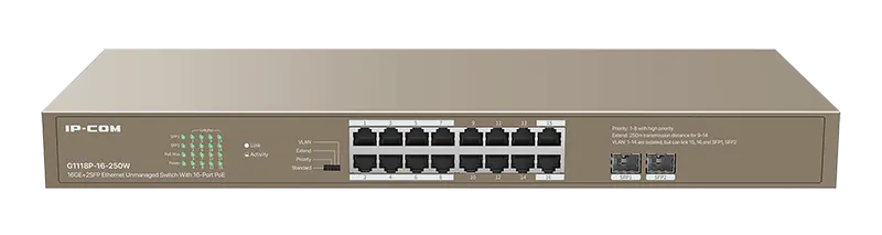 IP-COM 16GE+2SFP Ethernet Unmanaged Switch With 16-Port PoE