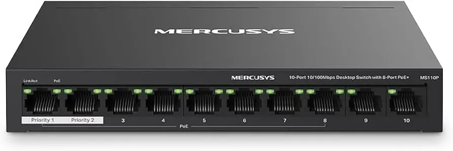 Mercusys 10-Port 10/100Mbps Desktop Switch with 8-Port PoE+