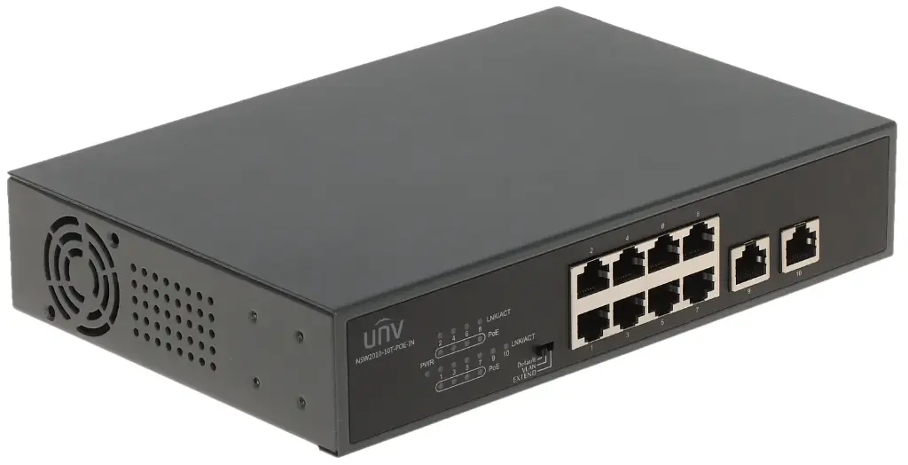 Uniview Ethernet Switch 10×100Mbps network ports (RJ45), including 8 PoE ports