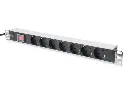 DIGITUS Multiple socket outlet with aluminum profile and switch, 7-way socket outlet with earthing contact, 2 m supply cable with earthing contact plug