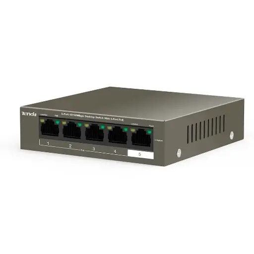 [TEF1105P-4-63W] Tenda 5-Port 10/100Mbps Desktop Switch with 4-Port PoE