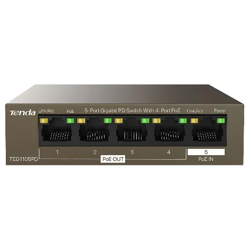 [TEG1105P-4-63W] Tenda 5-Port Gigabit Desktop Switch with 4-Port PoE