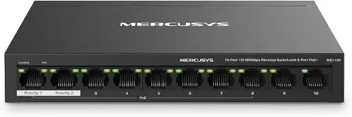[MS110P] Mercusys 10-Port 10/100Mbps Desktop Switch with 8-Port PoE+