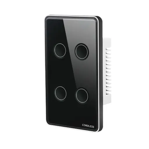 [CL-G04 Black] Cordless Smart Touch Wall Switch 4-Gang (Groove)