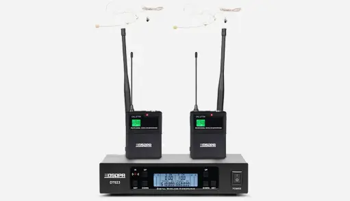 [D7823] DSPPA True Diversity UHF Wireless Microphone System with 2 Headset Microphones and Bodypack Transmitters