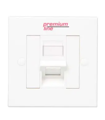 [121121210] Premium Line Euro II Face Plate, Right-angle, 90°Entry, 86×86, Snap-In,w/- Shutter, 1-Port, White