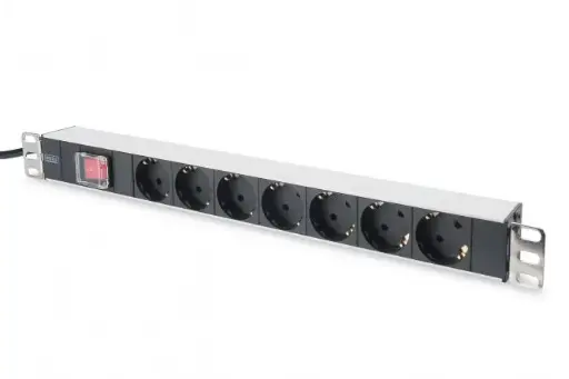 [DN-95403] DIGITUS® aluminum outlet strip with overload protection, 7 safety outlets, 2 m supply safety plug