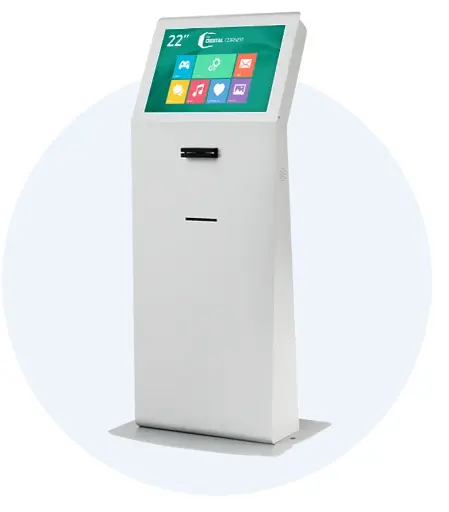 [QSK-19S]  Q-serve Kiosk 19 Wide, One Color, 8 Port (QSK_19S) 18.5" Portrait screen, Light Gray Color, PC Core i3, Control 8 ports, Audio Amplifier 20W